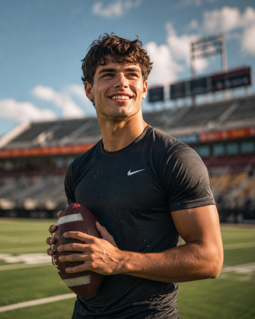 Athlete celebrating after successful LASIK eye surgery with clear vision on a sports field