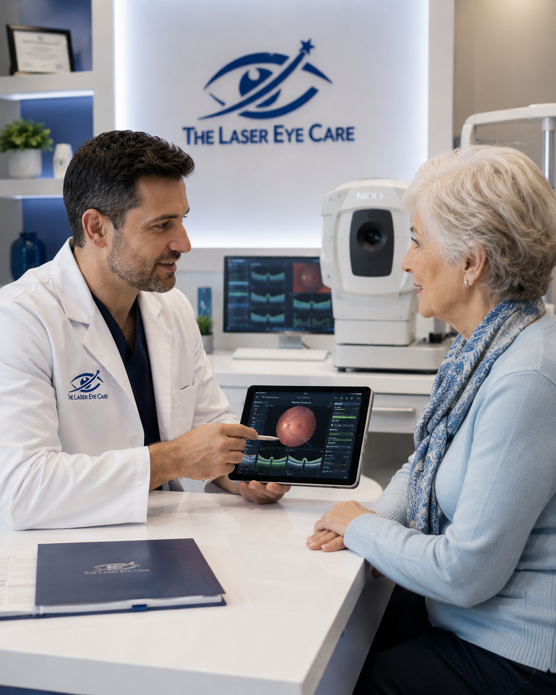 Doctor testing patient eyes