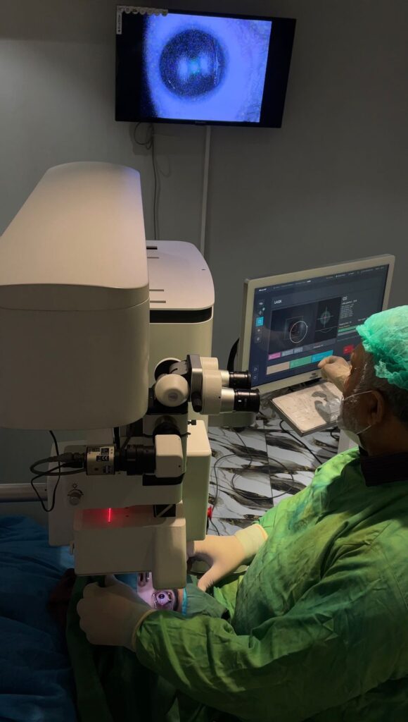 Remote worker experiencing eye strain and poor vision from long screen time before LASIK eye surgery