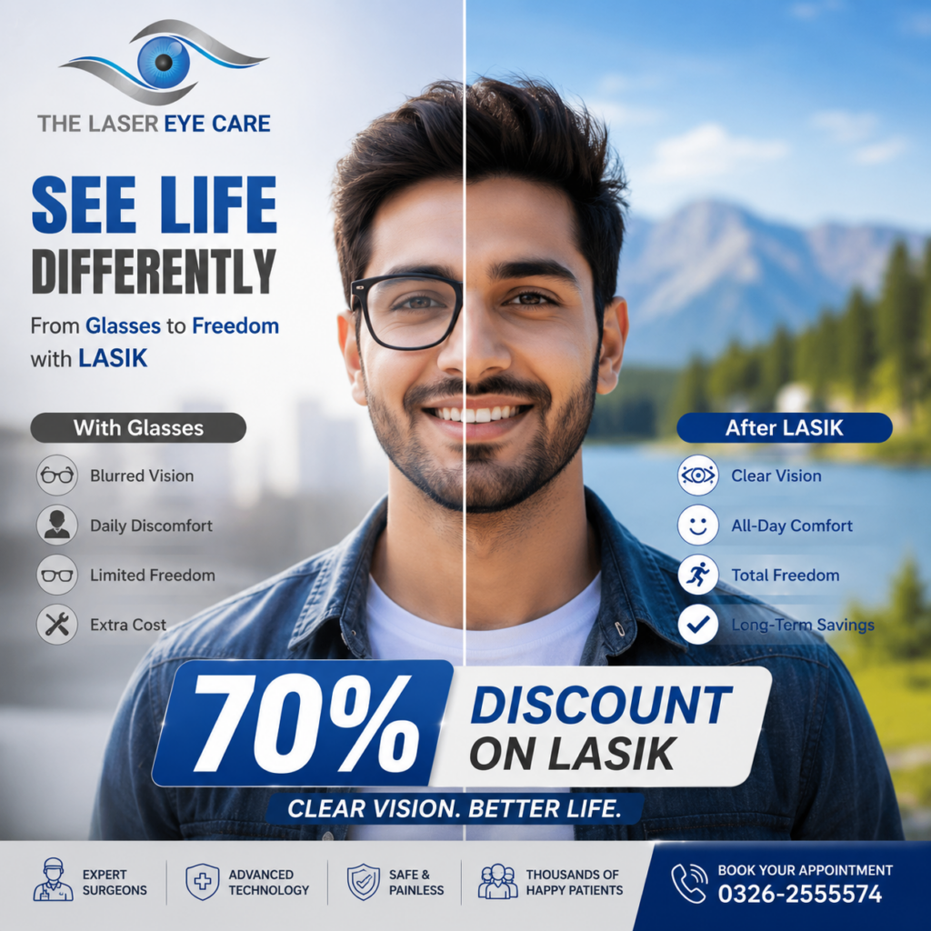 Person comparing eyeglasses with LASIK vision correction after achieving clear eyesight.